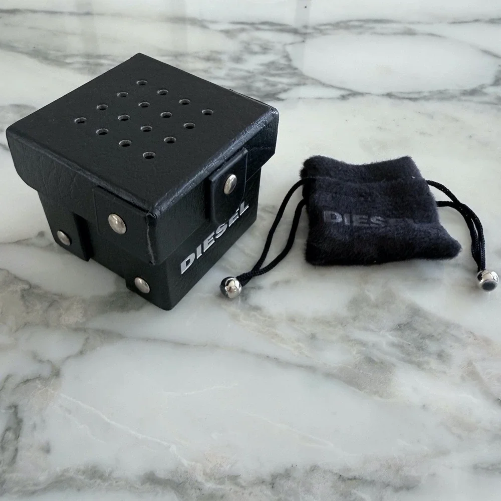 Diesel Black Faux Leather Jewelry Storage Box with Drawstring Pouch